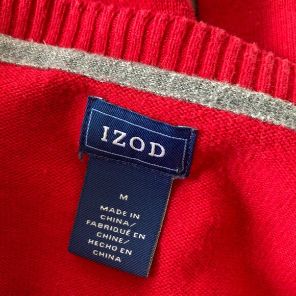 Vintage IZOD Red White Gray Argyle Lightweight Pull Over Sweater M - Picture 6 of 6